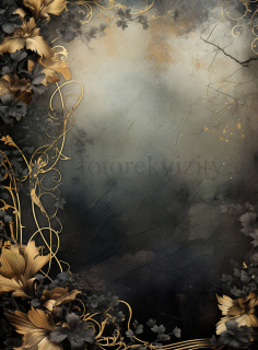 SKLADEM 150x120 cm - Vinylové fotopozadí - černozlaté pozadí s květy